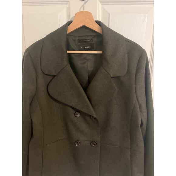Talbots Double Breasted Wool Pea Coat Olive Green Size 14 - Picture 2 of 5
